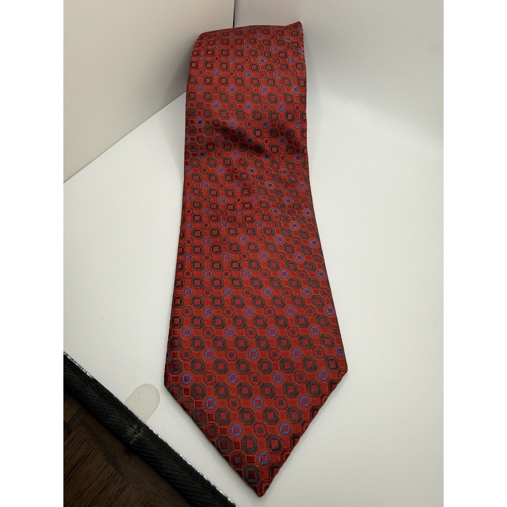 Robert Talbott Chelsea Tie Mens Red Blue Geometric Silk Made USA 61 x 4